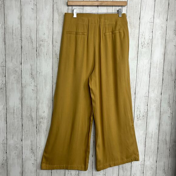 Shinestar Mustard Yellow Flowy Button Accent Cropped Wide Leg Lightweight Pants - Picture 2 of 9